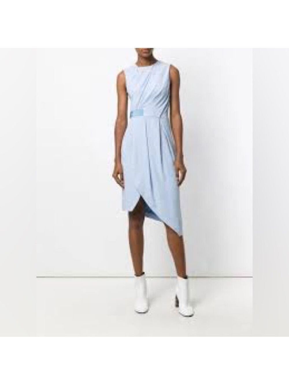 CARVEN Draped Half-Belt Asymmetric Midi Dress